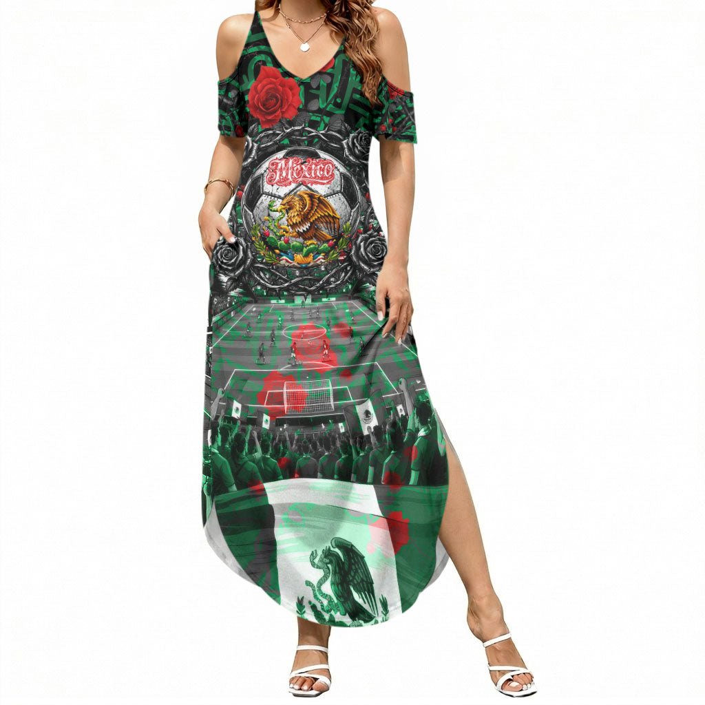 Mexico Football Golden Eagle Champions Summer Maxi Dress Aztec Geometric Pattern Red Rose