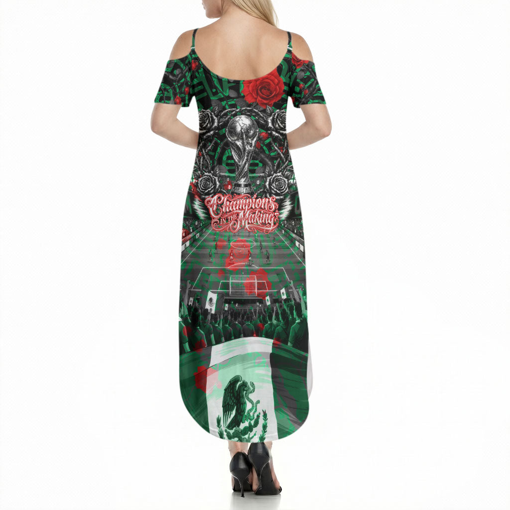 Mexico Football Golden Eagle Champions Summer Maxi Dress Aztec Geometric Pattern Red Rose
