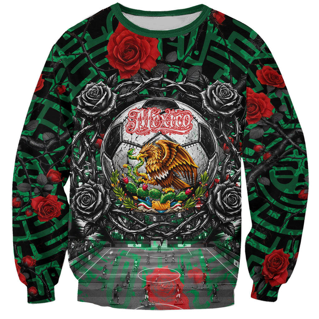 Mexico Football Golden Eagle Champions Sweatshirt Aztec Geometric Pattern Red Rose