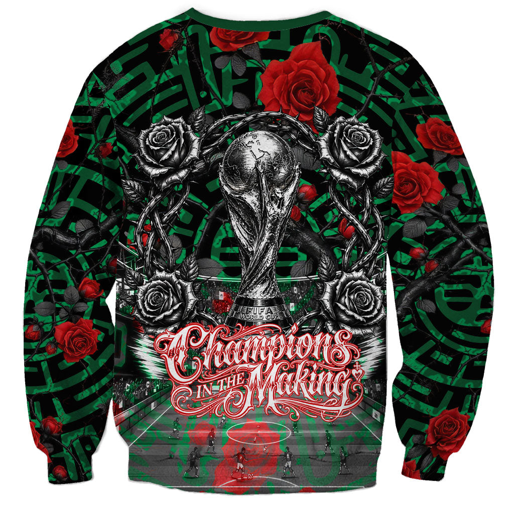 Mexico Football Golden Eagle Champions Sweatshirt Aztec Geometric Pattern Red Rose