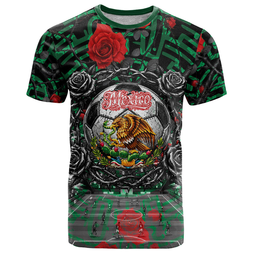 Mexico Football Golden Eagle Champions T Shirt Aztec Geometric Pattern Red Rose
