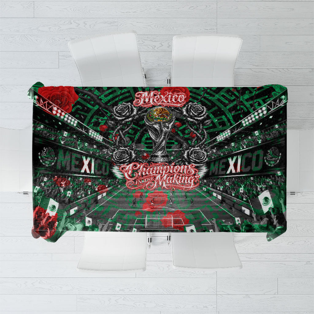 Mexico Football Golden Eagle Champions Tablecloth Aztec Geometric Pattern Red Rose