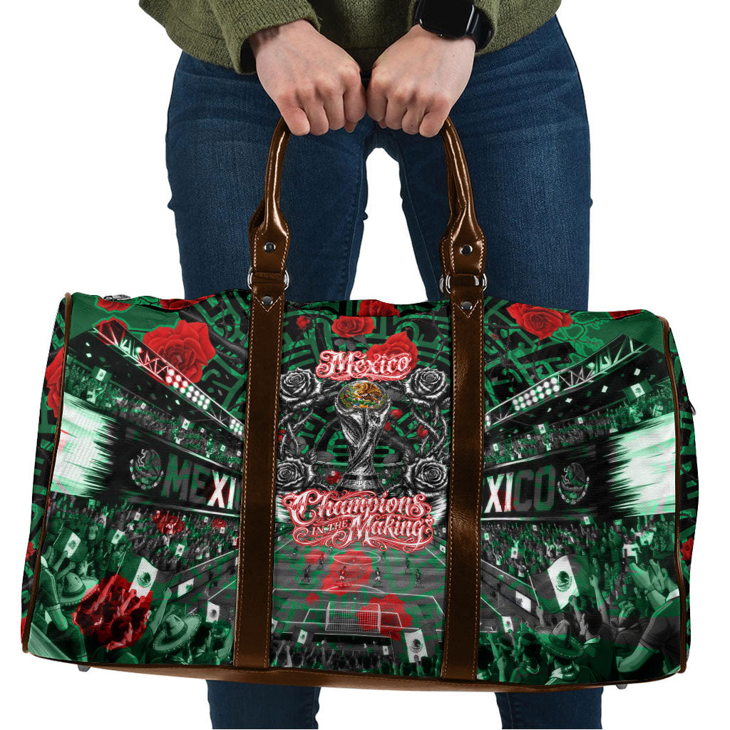 Mexico Football Golden Eagle Champions Travel Bag Aztec Geometric Pattern Red Rose