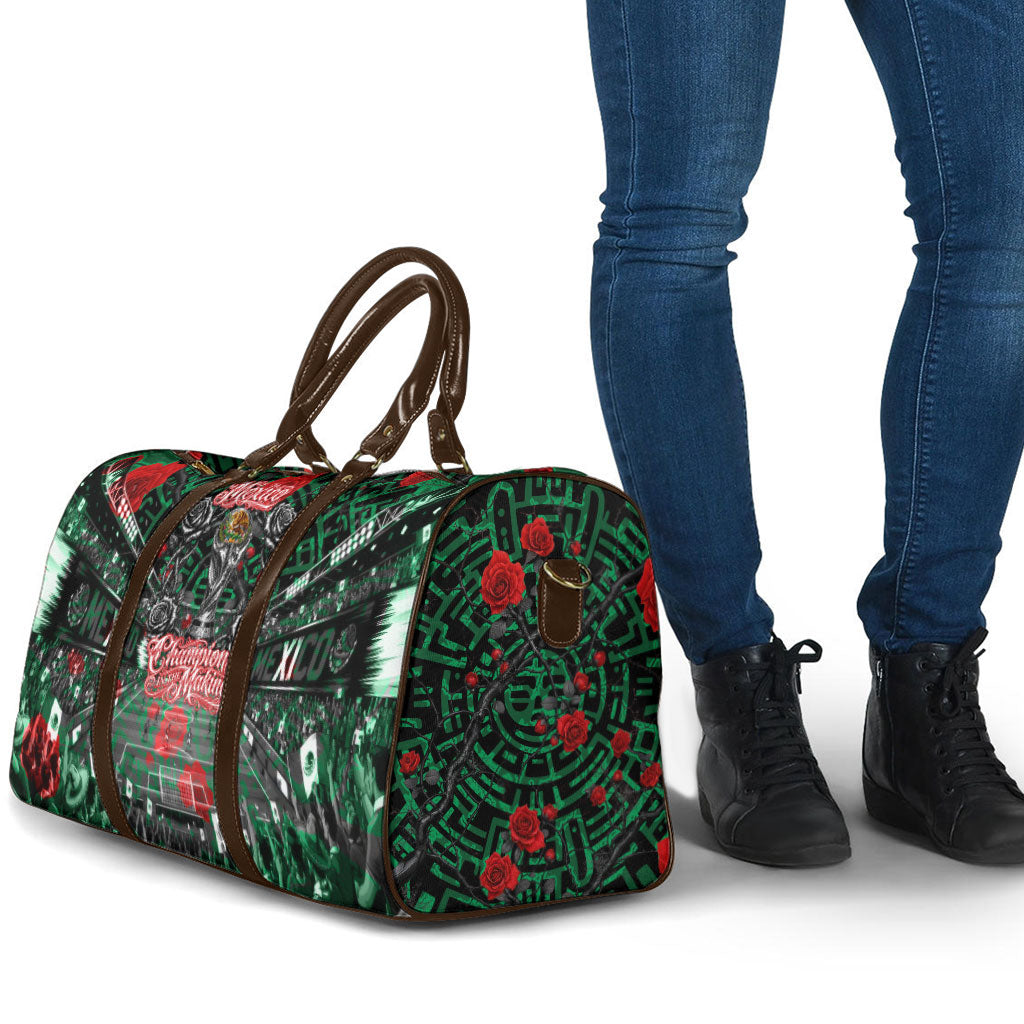 Mexico Football Golden Eagle Champions Travel Bag Aztec Geometric Pattern Red Rose