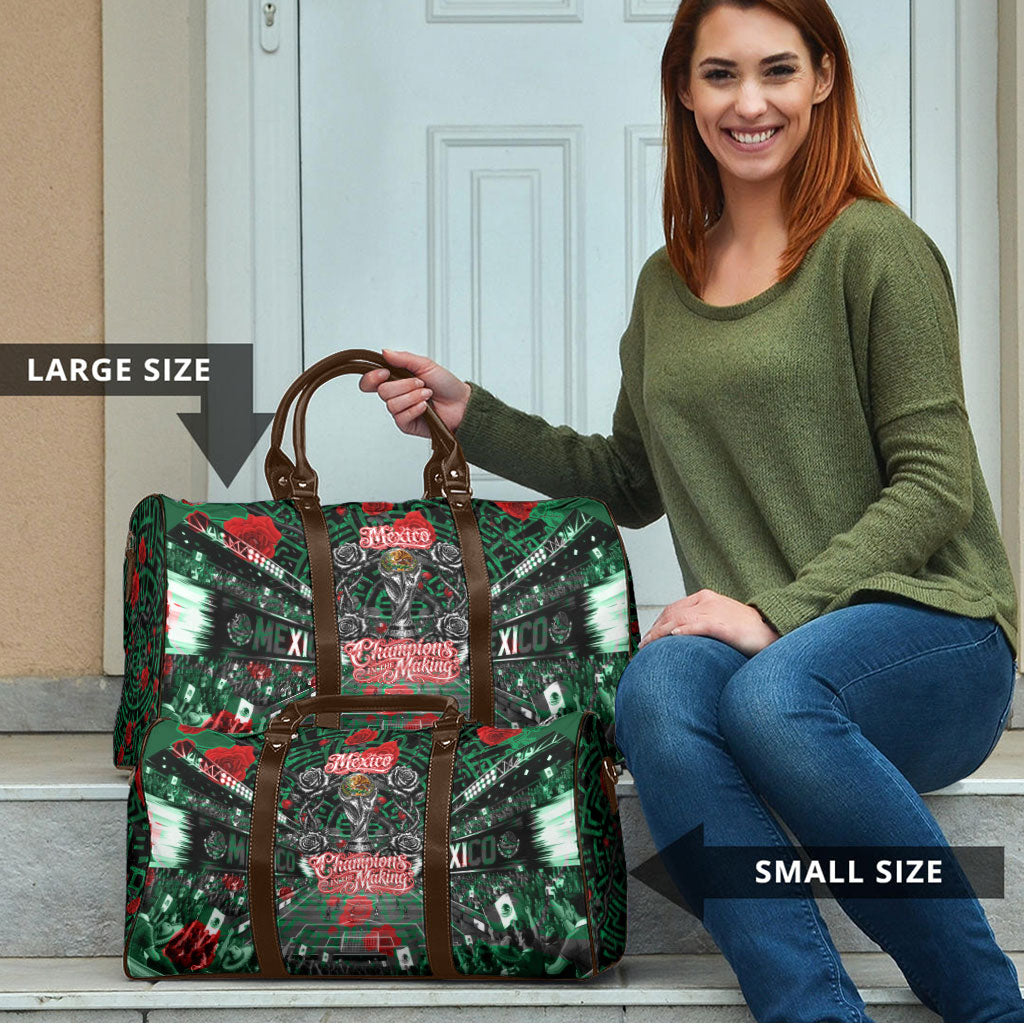 Mexico Football Golden Eagle Champions Travel Bag Aztec Geometric Pattern Red Rose