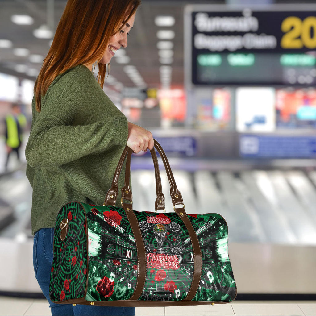 Mexico Football Golden Eagle Champions Travel Bag Aztec Geometric Pattern Red Rose