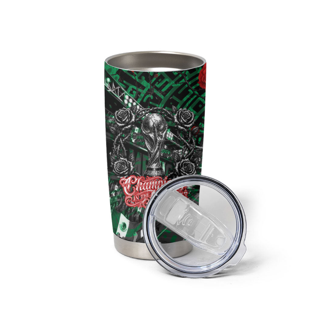 Mexico Football Golden Eagle Champions Tumbler Cup Aztec Geometric Pattern Red Rose