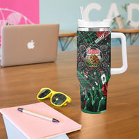 Mexico Football Golden Eagle Champions Tumbler With Handle Aztec Geometric Pattern Red Rose