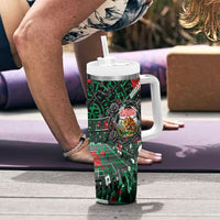 Mexico Football Golden Eagle Champions Tumbler With Handle Aztec Geometric Pattern Red Rose