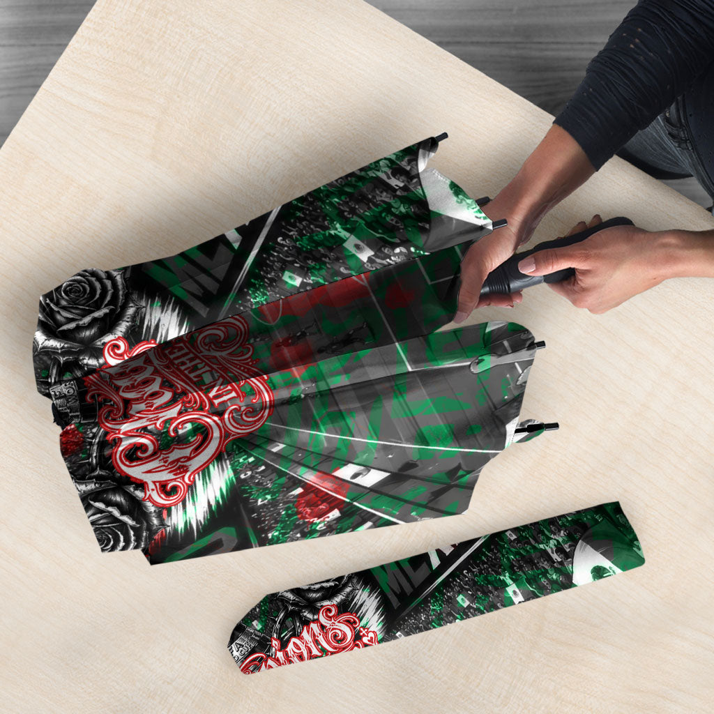 Mexico Football Golden Eagle Champions Umbrella Aztec Geometric Pattern Red Rose