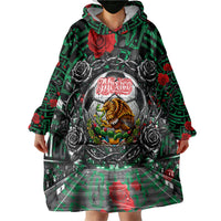 Mexico Football Golden Eagle Champions Wearable Blanket Hoodie Aztec Geometric Pattern Red Rose
