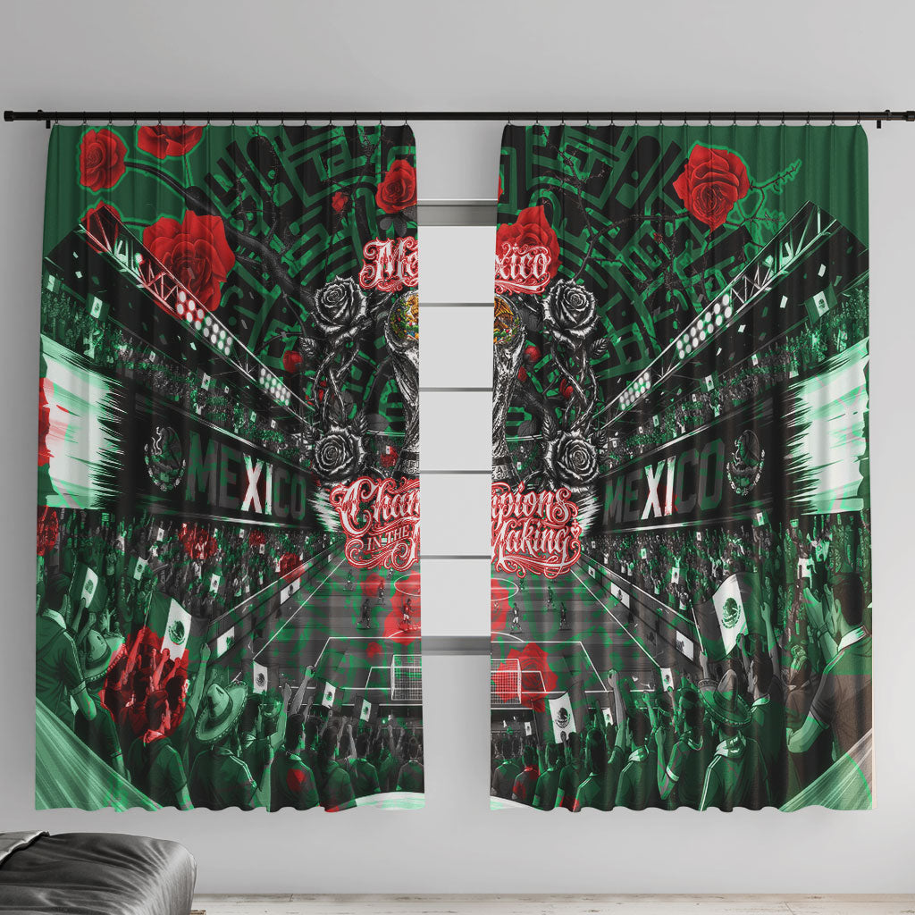 Mexico Football Golden Eagle Champions Window Curtain Aztec Geometric Pattern Red Rose