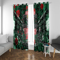 Mexico Football Golden Eagle Champions Window Curtain Aztec Geometric Pattern Red Rose