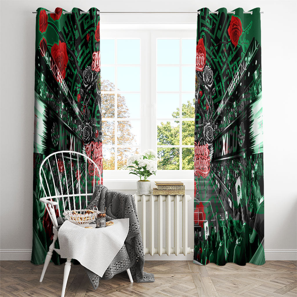 Mexico Football Golden Eagle Champions Window Curtain Aztec Geometric Pattern Red Rose