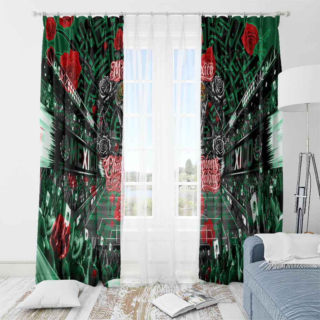 Mexico Football Golden Eagle Champions Window Curtain Aztec Geometric Pattern Red Rose