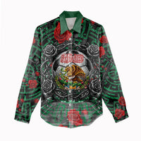 Mexico Football Golden Eagle Champions Women Casual Shirt Aztec Geometric Pattern Red Rose