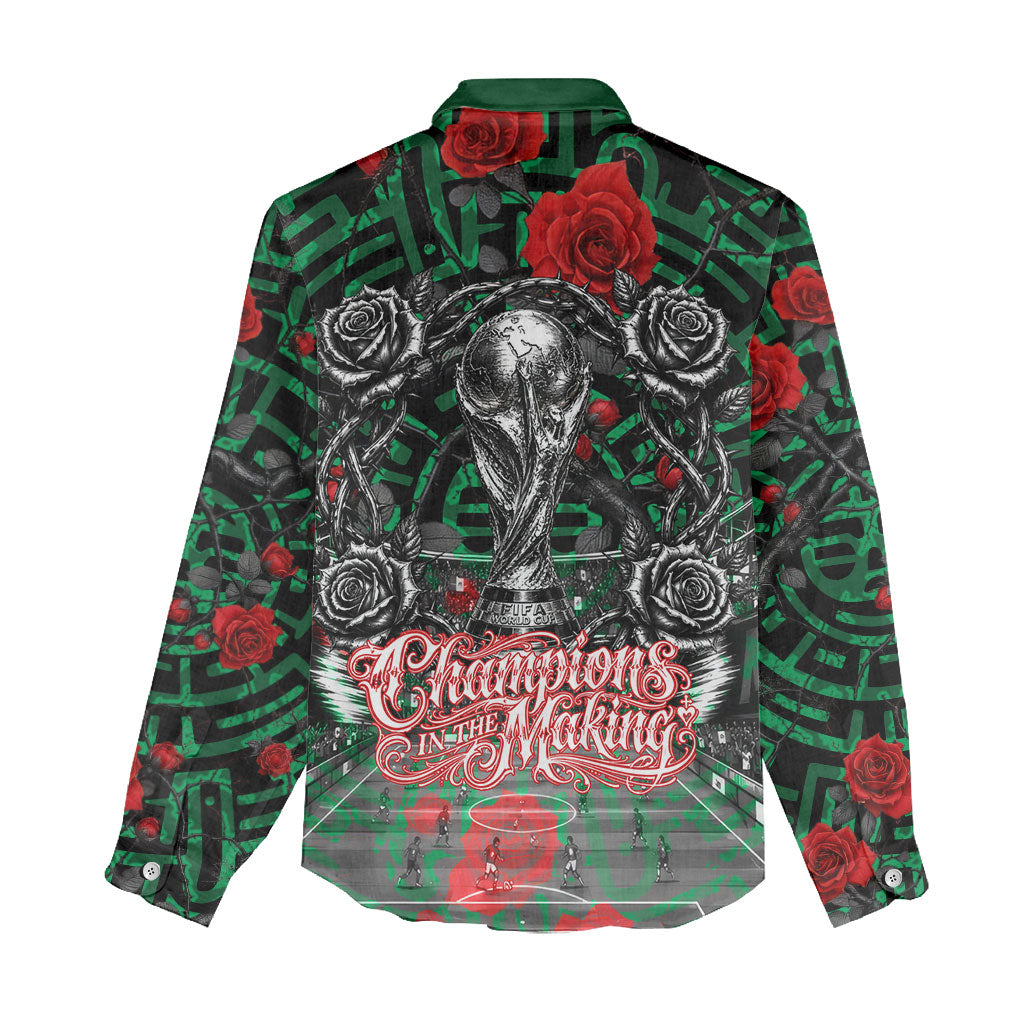 Mexico Football Golden Eagle Champions Women Casual Shirt Aztec Geometric Pattern Red Rose