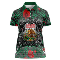 Mexico Football Golden Eagle Champions Women Polo Shirt Aztec Geometric Pattern Red Rose