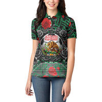 Mexico Football Golden Eagle Champions Women Polo Shirt Aztec Geometric Pattern Red Rose