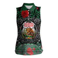 Mexico Football Golden Eagle Champions Women Sleeveless Polo Shirt Aztec Geometric Pattern Red Rose
