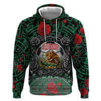 Mexico Football Golden Eagle Champions Zip Hoodie Aztec Geometric Pattern Red Rose
