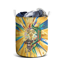 Personalized Mexico Football Victoria Sugar Skull Laundry Basket Dia De Los Muertos Cultural Art Sunburst