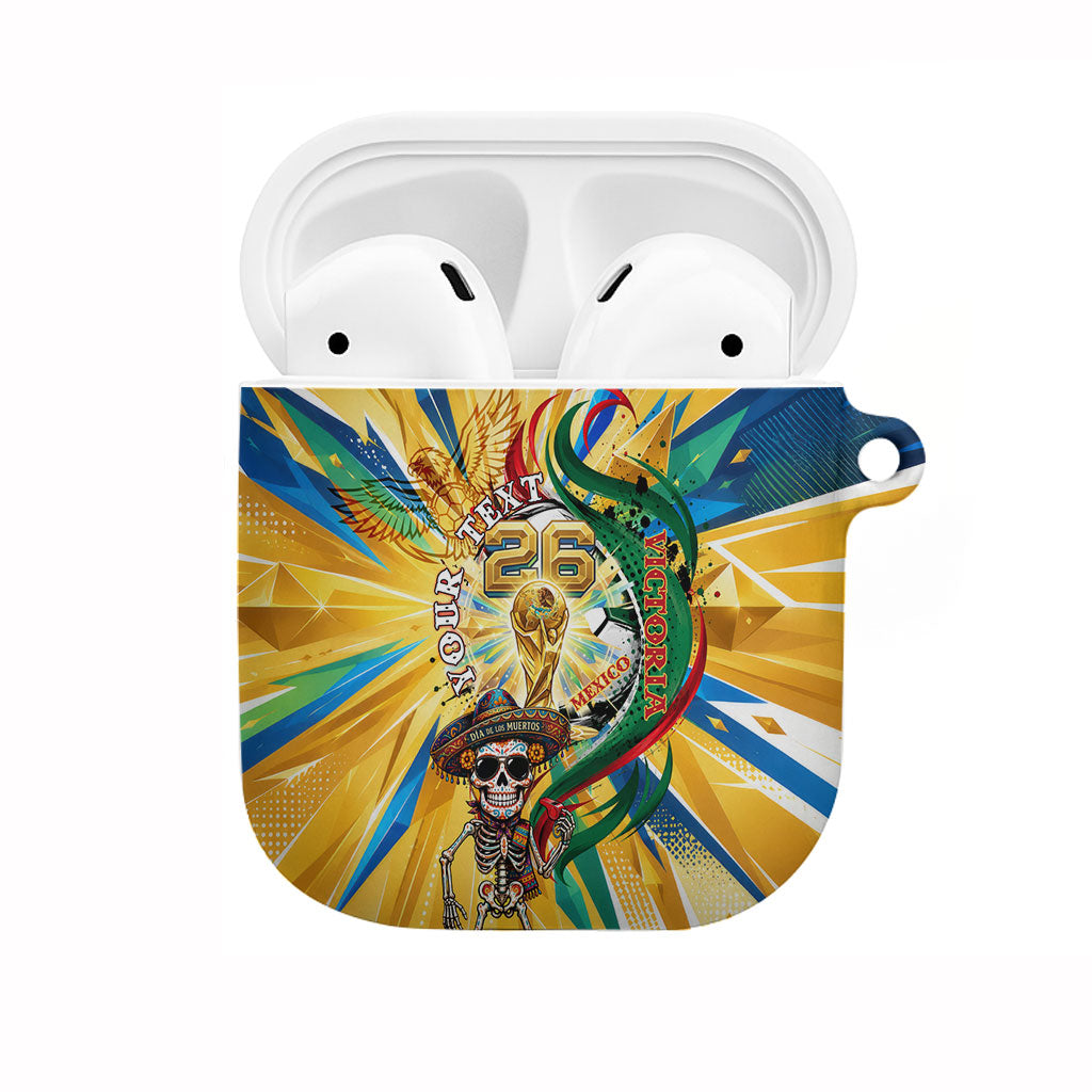 Personalized Mexico Football Victoria Sugar Skull AirPods Case Dia De Los Muertos Cultural Art Sunburst