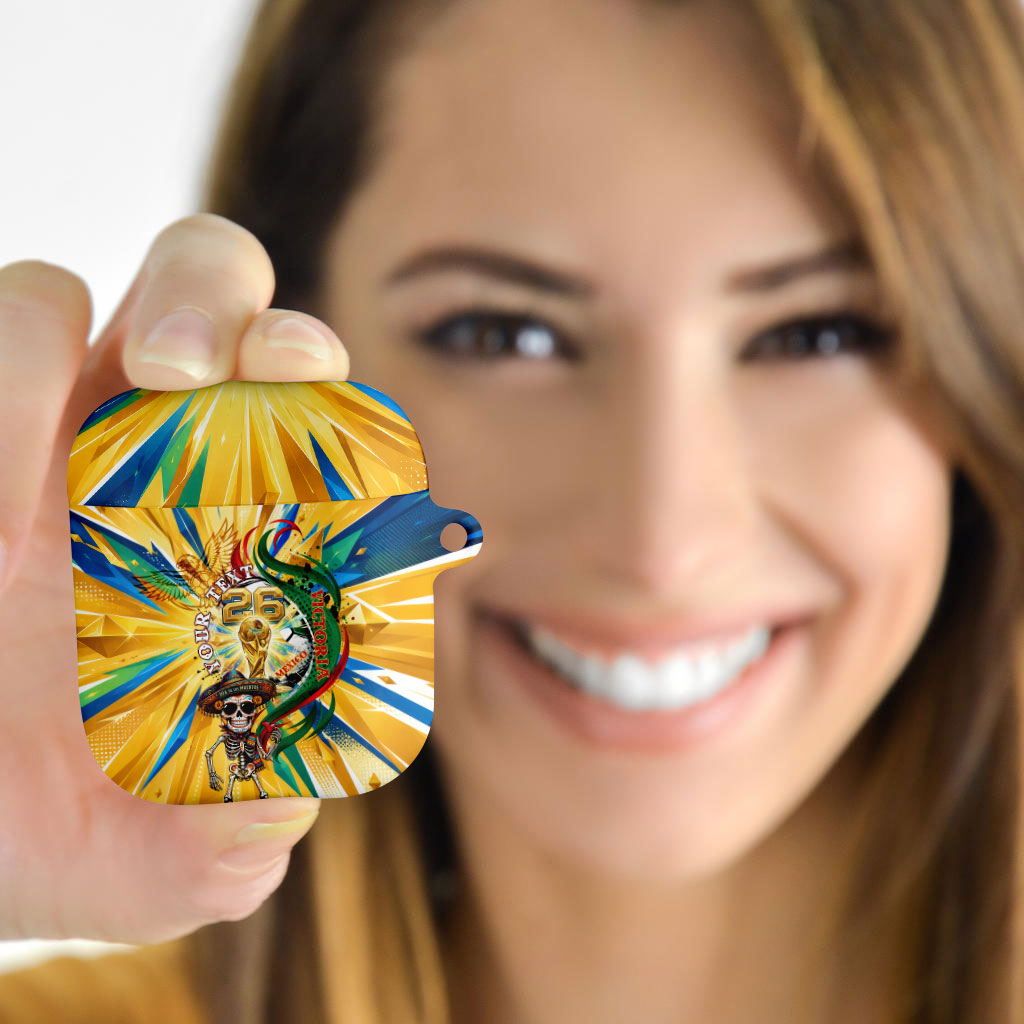Personalized Mexico Football Victoria Sugar Skull AirPods Case Dia De Los Muertos Cultural Art Sunburst