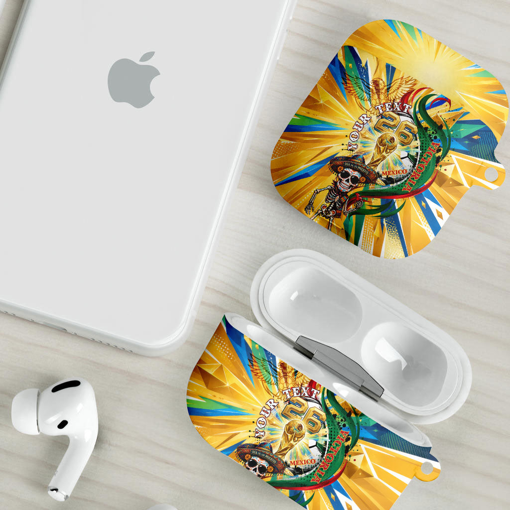 Personalized Mexico Football Victoria Sugar Skull AirPods Case Dia De Los Muertos Cultural Art Sunburst