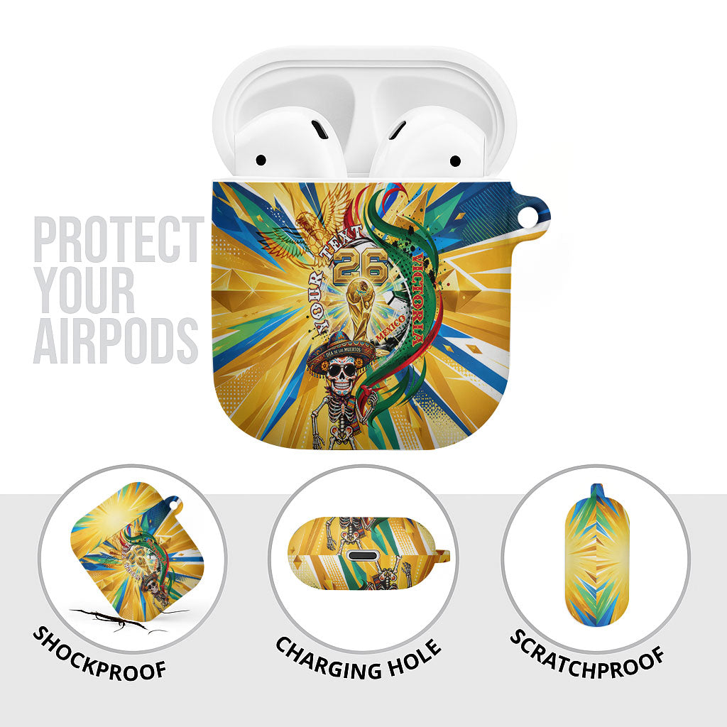 Personalized Mexico Football Victoria Sugar Skull AirPods Case Dia De Los Muertos Cultural Art Sunburst