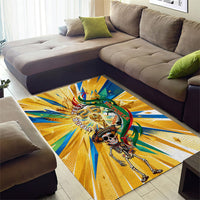 Personalized Mexico Football Victoria Sugar Skull Area Rug Dia De Los Muertos Cultural Art Sunburst