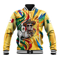 Personalized Mexico Football Victoria Sugar Skull Baseball Jacket Dia De Los Muertos Cultural Art Sunburst