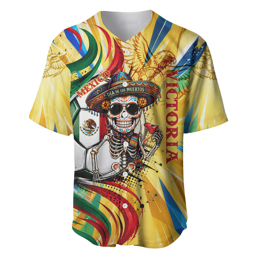 Personalized Mexico Football Victoria Sugar Skull Baseball Jersey Dia De Los Muertos Cultural Art Sunburst