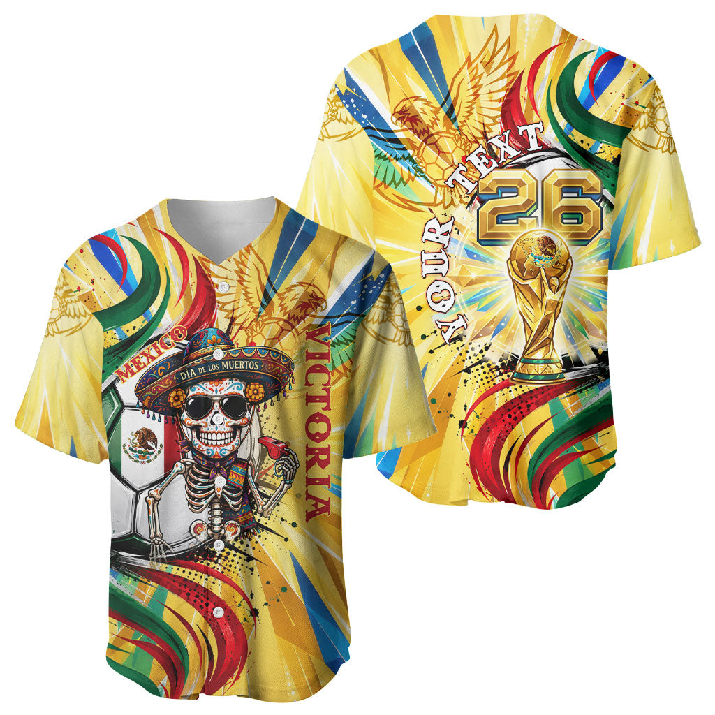 Personalized Mexico Football Victoria Sugar Skull Baseball Jersey Dia De Los Muertos Cultural Art Sunburst