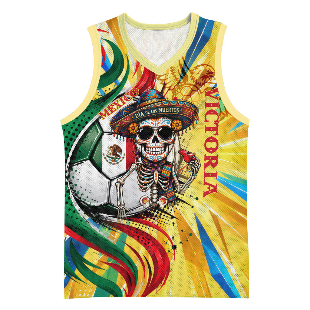 Personalized Mexico Football Victoria Sugar Skull Basketball Jersey Dia De Los Muertos Cultural Art Sunburst