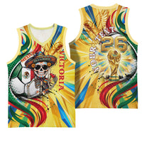 Personalized Mexico Football Victoria Sugar Skull Basketball Jersey Dia De Los Muertos Cultural Art Sunburst