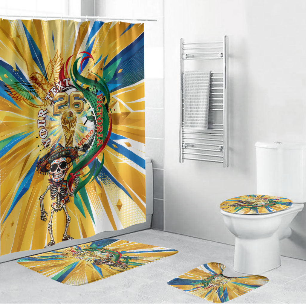 Personalized Mexico Football Victoria Sugar Skull Bathroom Set Dia De Los Muertos Cultural Art Sunburst