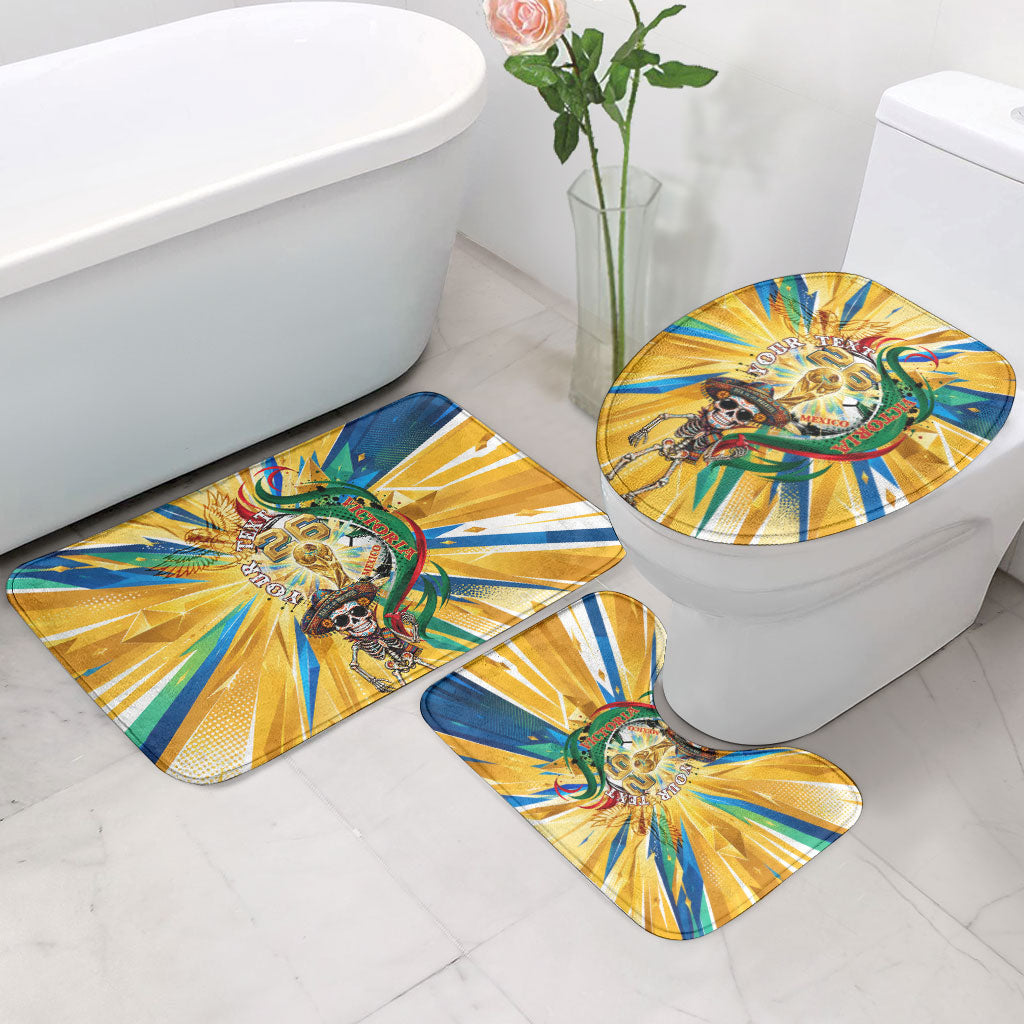 Personalized Mexico Football Victoria Sugar Skull Bathroom Set Dia De Los Muertos Cultural Art Sunburst