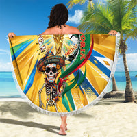 Personalized Mexico Football Victoria Sugar Skull Beach Blanket Dia De Los Muertos Cultural Art Sunburst