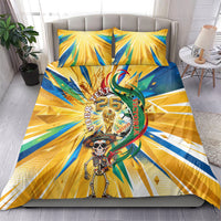 Personalized Mexico Football Victoria Sugar Skull Bedding Set Dia De Los Muertos Cultural Art Sunburst