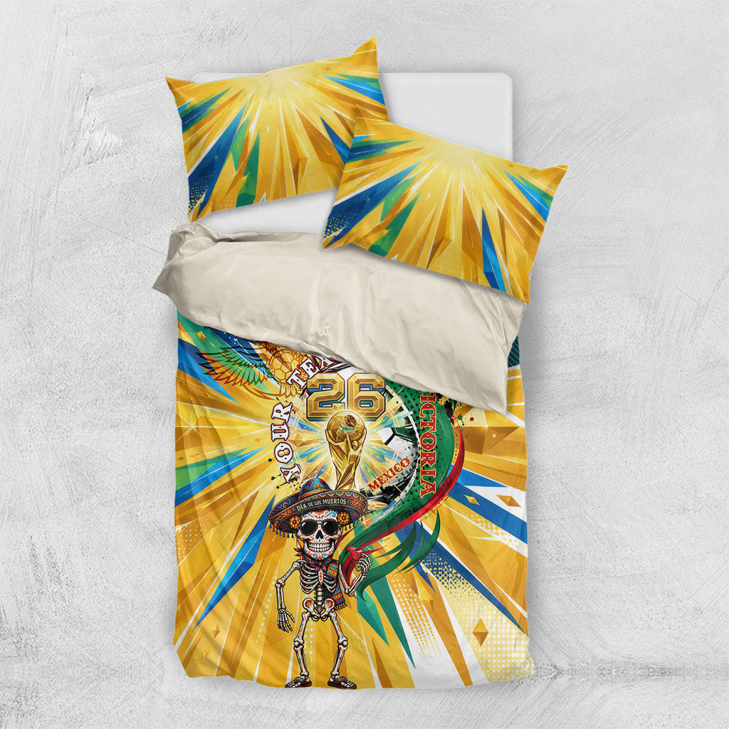 Personalized Mexico Football Victoria Sugar Skull Bedding Set Dia De Los Muertos Cultural Art Sunburst