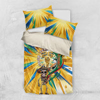 Personalized Mexico Football Victoria Sugar Skull Bedding Set Dia De Los Muertos Cultural Art Sunburst