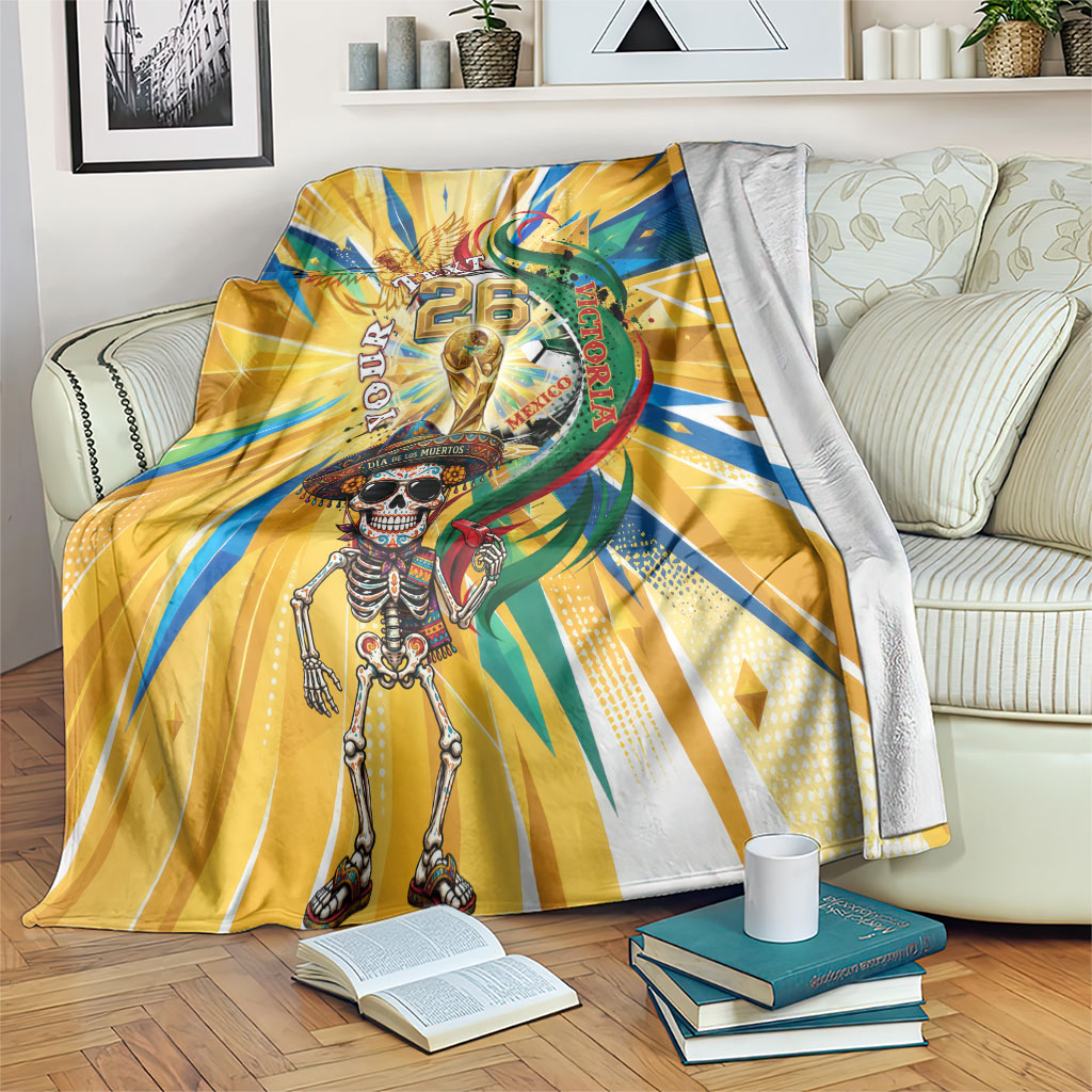 Personalized Mexico Football Victoria Sugar Skull Blanket Dia De Los Muertos Cultural Art Sunburst
