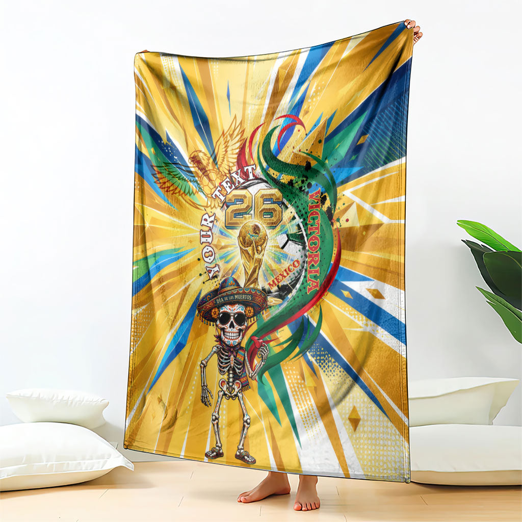 Personalized Mexico Football Victoria Sugar Skull Blanket Dia De Los Muertos Cultural Art Sunburst