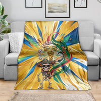 Personalized Mexico Football Victoria Sugar Skull Blanket Dia De Los Muertos Cultural Art Sunburst
