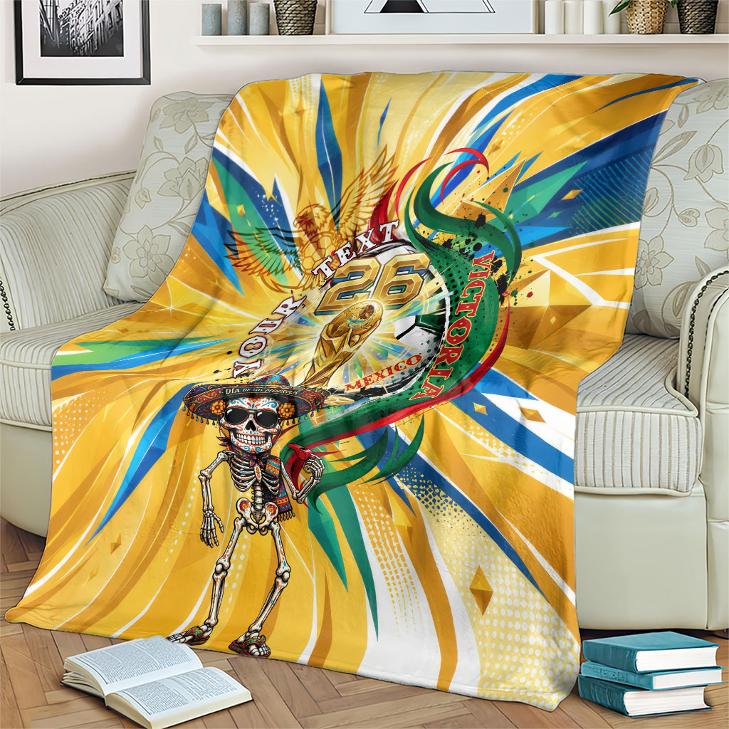 Personalized Mexico Football Victoria Sugar Skull Blanket Dia De Los Muertos Cultural Art Sunburst