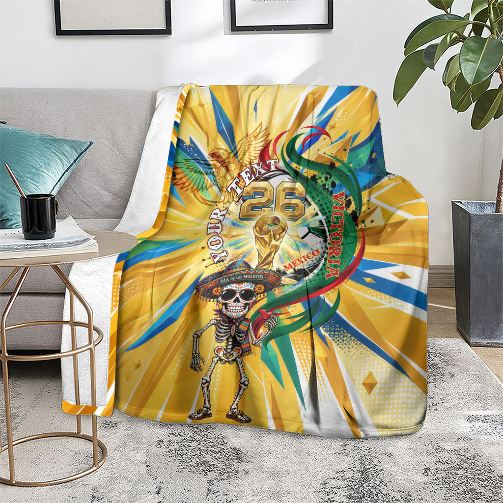 Personalized Mexico Football Victoria Sugar Skull Blanket Dia De Los Muertos Cultural Art Sunburst
