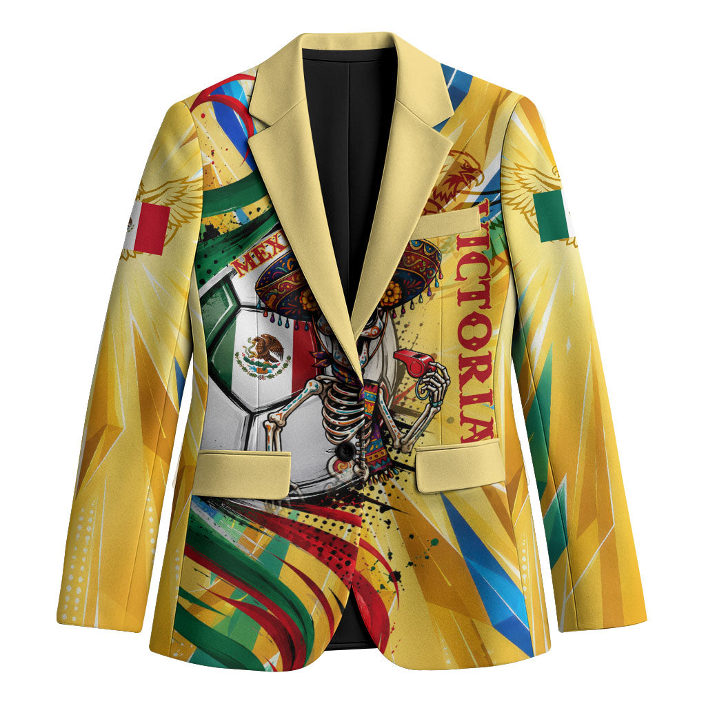 Personalized Mexico Football Victoria Sugar Skull Blazer Dia De Los Muertos Cultural Art Sunburst