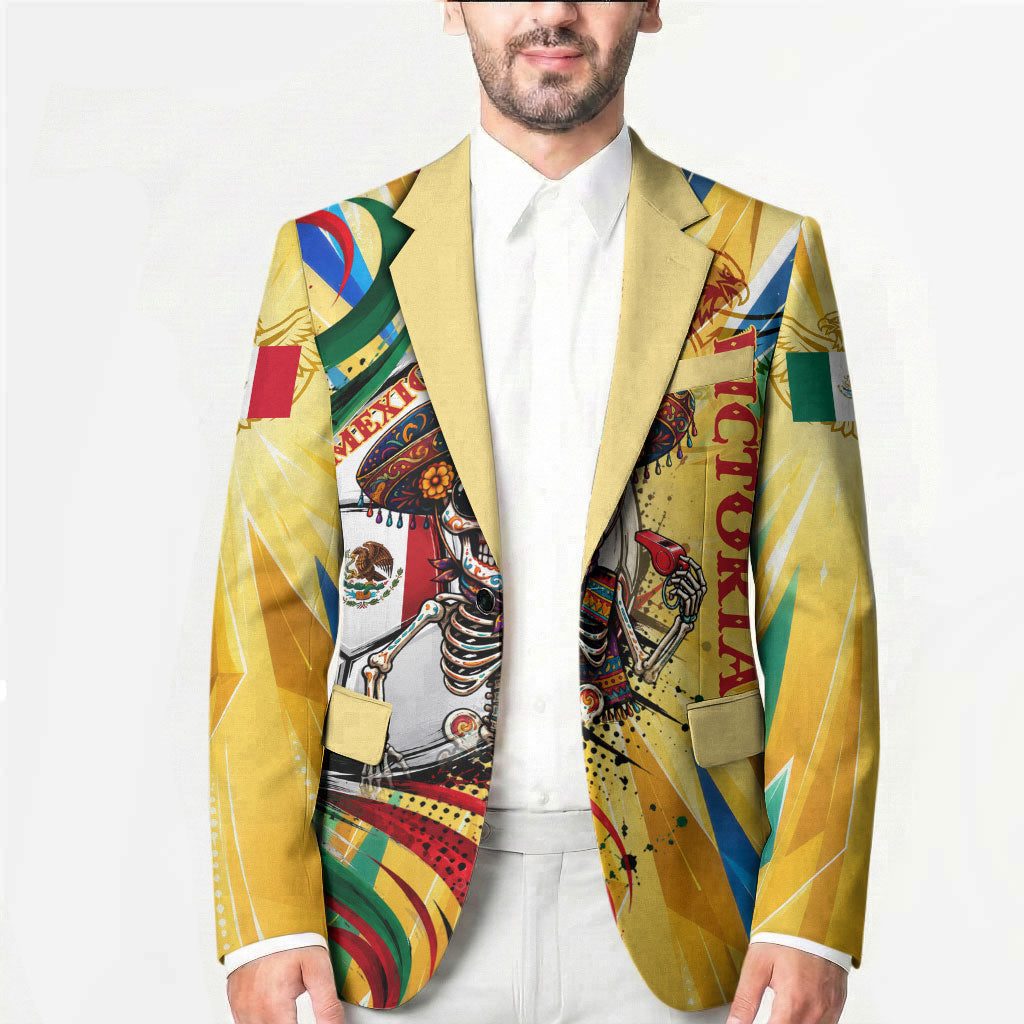 Personalized Mexico Football Victoria Sugar Skull Blazer Dia De Los Muertos Cultural Art Sunburst