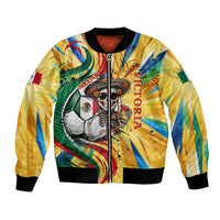 Personalized Mexico Football Victoria Sugar Skull Bomber Jacket Dia De Los Muertos Cultural Art Sunburst